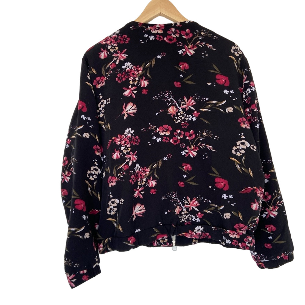 RICKIS BLACK AND PINK LIGHT BOMBER STYLE ZIP UP JACKET WITH ELASTICATED WAIST, L - Picture 2 of 9